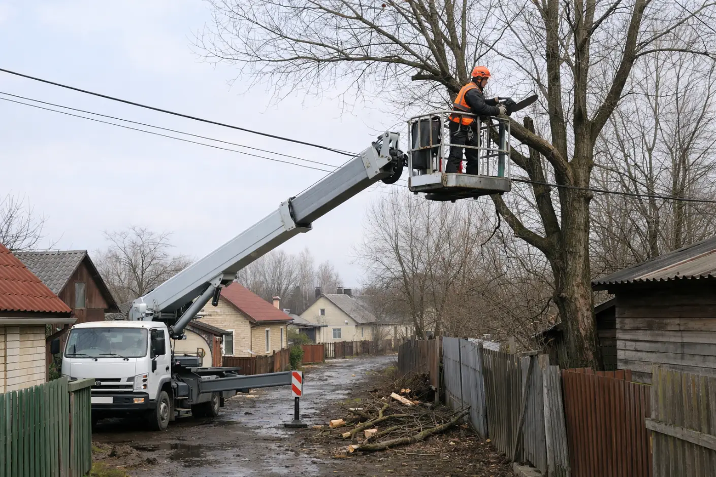 Обрезка деревьев автовышкой в Гродно весной