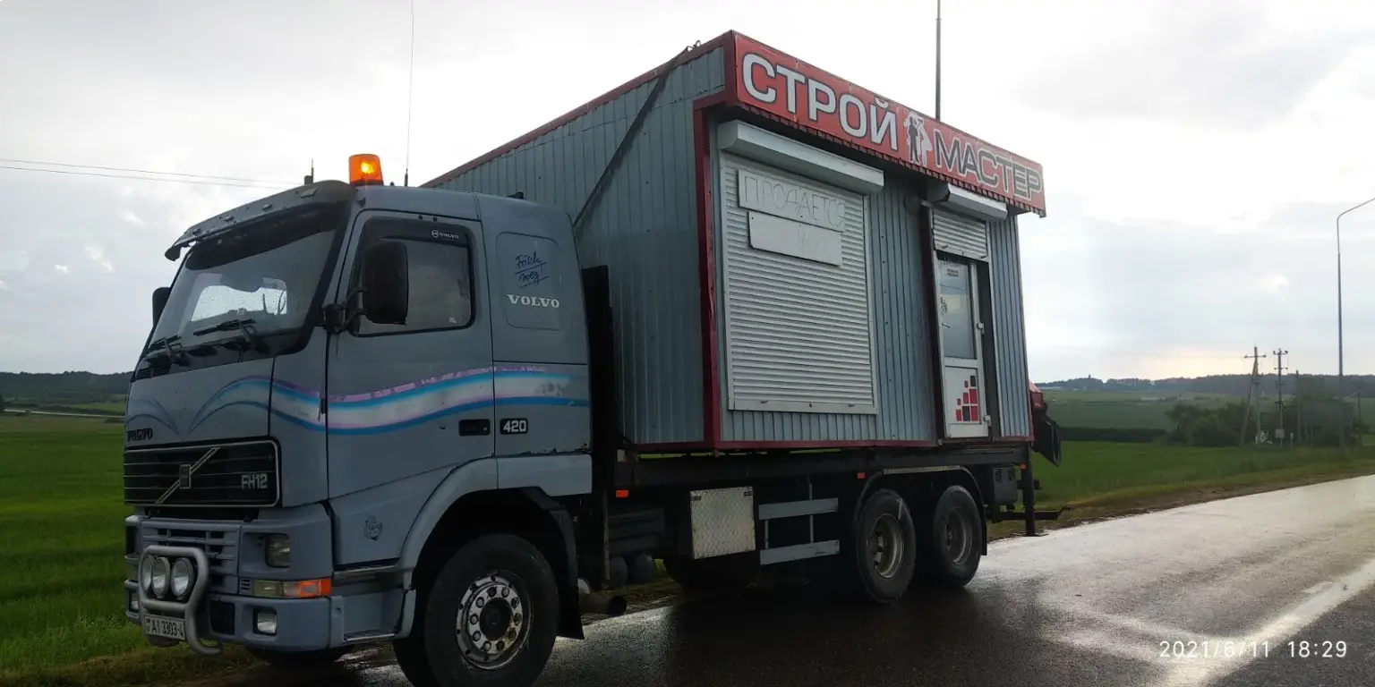 Перевозка торгового павильона и мобильных зданий манипулятором в Гродно